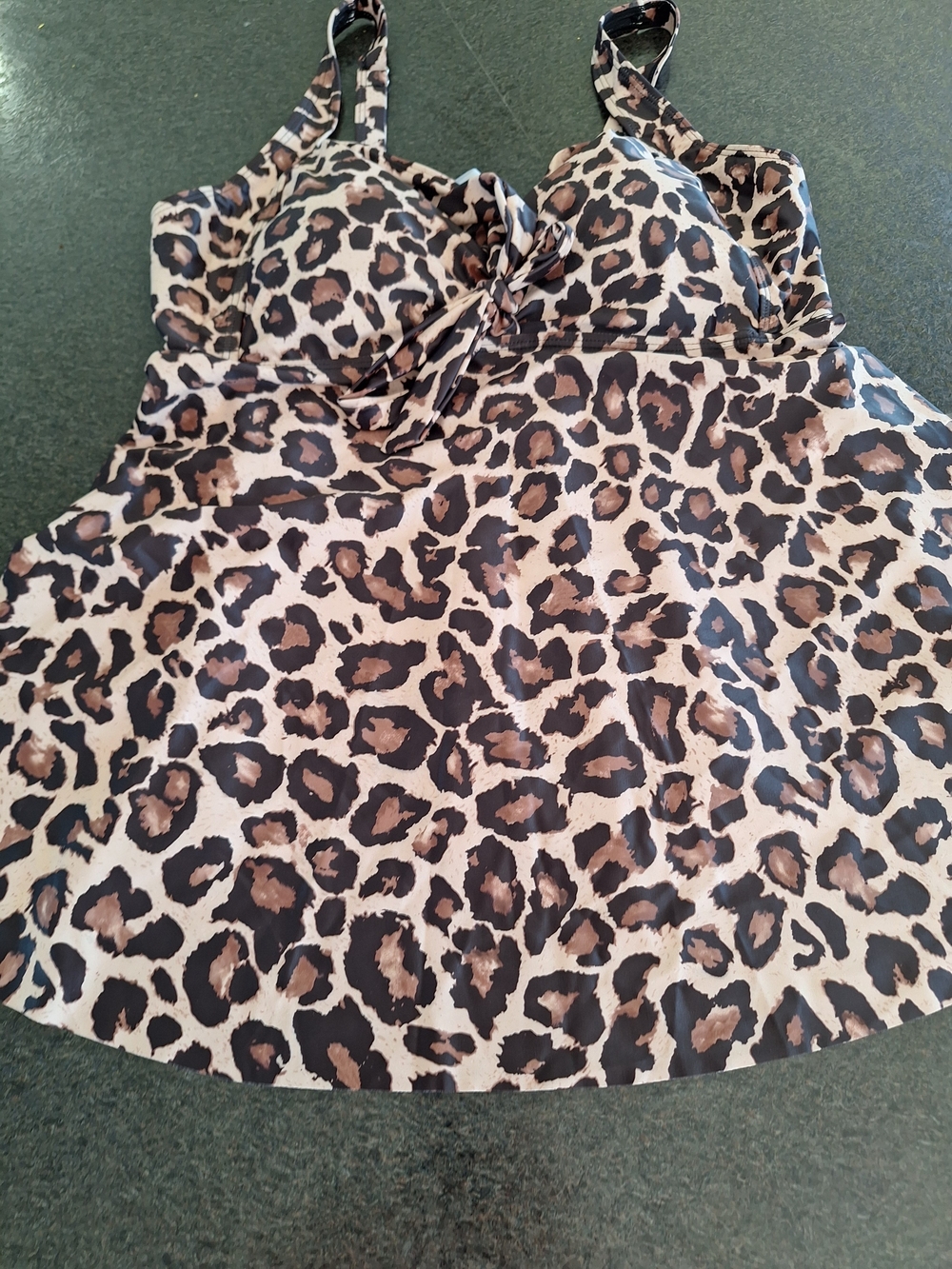 Leopard Print Tankini Top - Brown & Black Animal Print, Size 2x